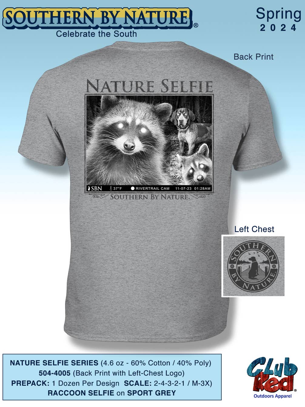 Men's Hunting Tee, Top Seller, Trail-cam Raccoon Selfie.