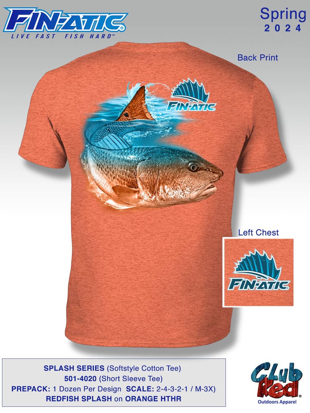 Men's Fishing Tee, Top-Seller, REDFISH Splash.