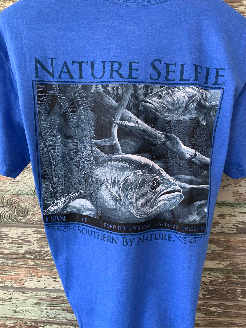 Men's Fishing Tee, Nature,  Largemouth-Bass Selfie.