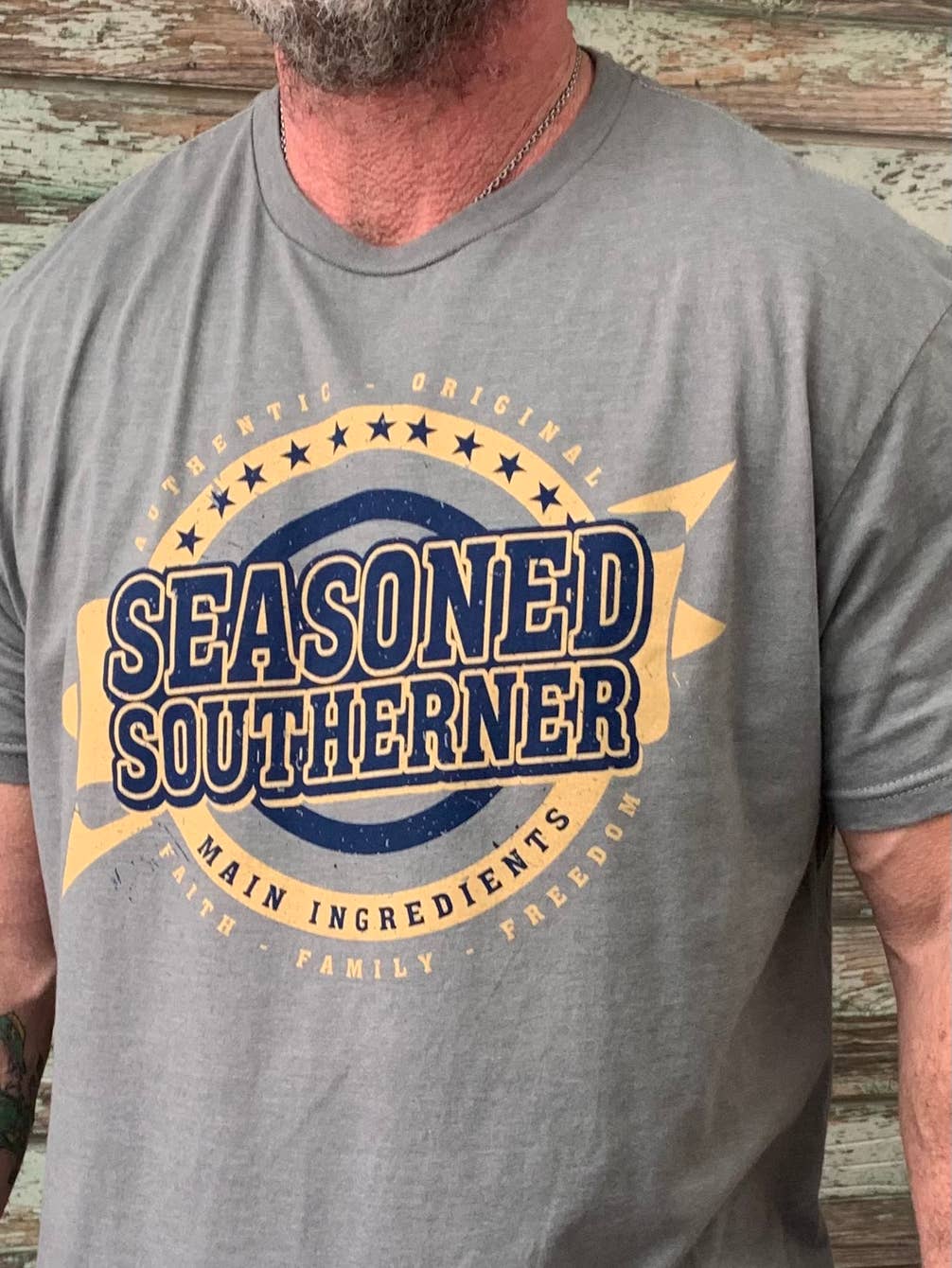 Men's Patriotic Tee, Faith, Seasoned Southerner.