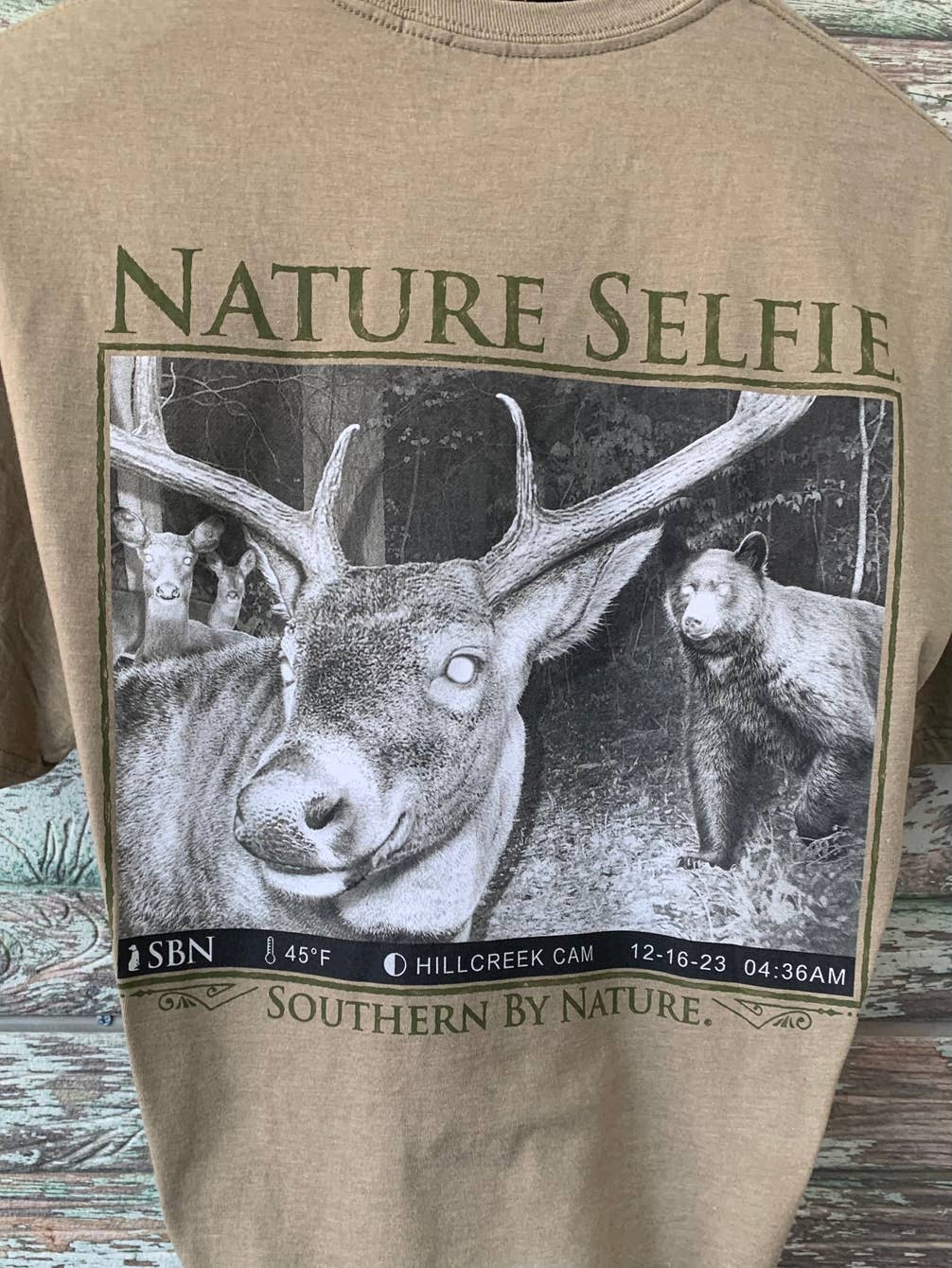 Men's Hunting Tee, Nature,  Trail-cam Deer Selfie.