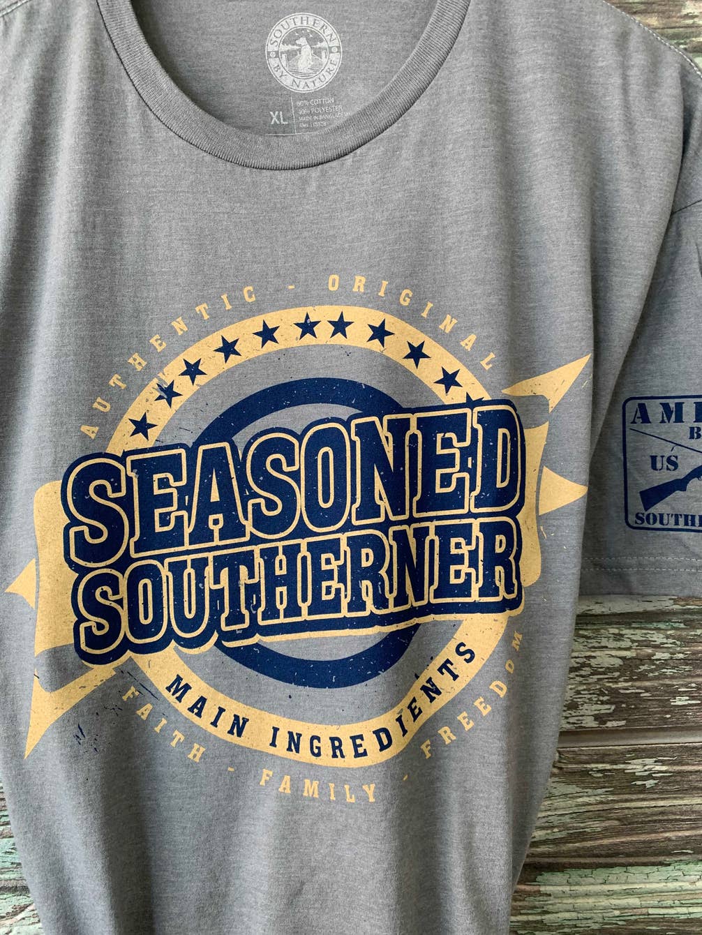 Men's Patriotic Tee, Faith, Seasoned Southerner.